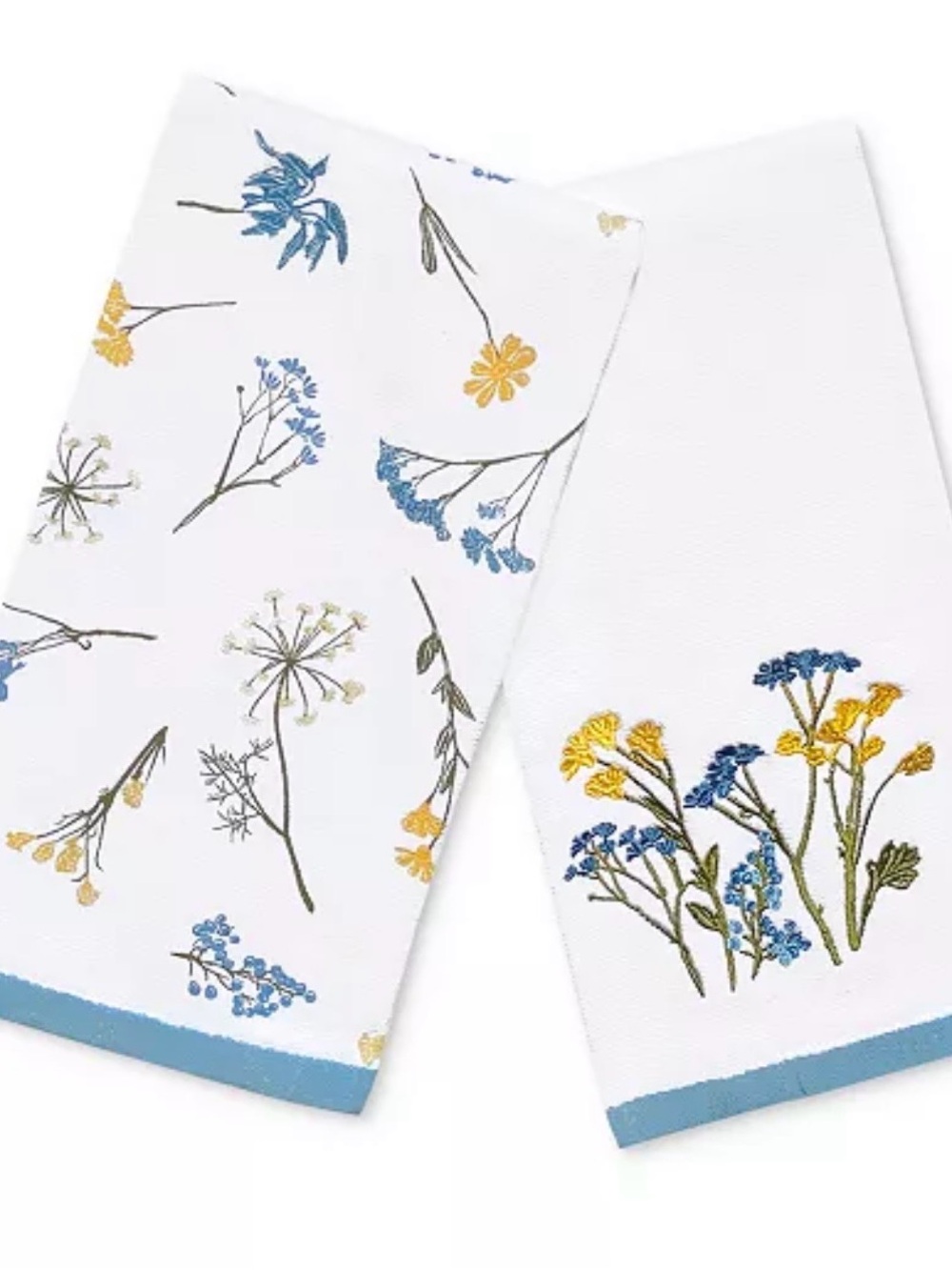 Floral Embroidered Kitchen Towels in Blue and Yellow